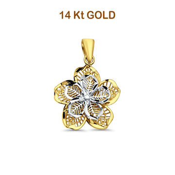 14K Two Tone Gold Filigree Flower Pendant 20mmX16mm 1.2 grams